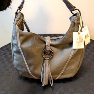 Gray Leather Shoulder Bag